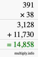 How to calculate 391 times 38 using long multiplication