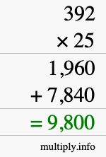 How to calculate 392 times 25 using long multiplication How to calculate 392 times 25 using long multiplication