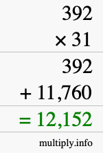 How to calculate 392 times 31 using long multiplication