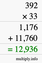 How to calculate 392 times 33 using long multiplication