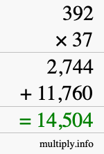 How to calculate 392 times 37 using long multiplication