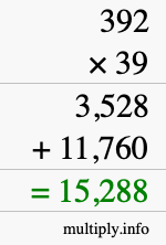 How to calculate 392 times 39 using long multiplication