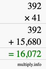 How to calculate 392 times 41 using long multiplication
