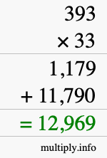 How to calculate 393 times 33 using long multiplication
