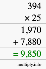 How to calculate 394 times 25 using long multiplication How to calculate 394 times 25 using long multiplication