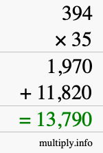 How to calculate 394 times 35 using long multiplication How to calculate 394 times 35 using long multiplication