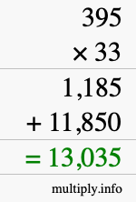 How to calculate 395 times 33 using long multiplication
