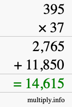 How to calculate 395 times 37 using long multiplication