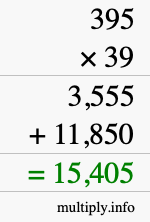 How to calculate 395 times 39 using long multiplication