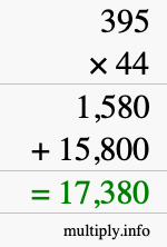 How to calculate 395 times 44 using long multiplication How to calculate 395 times 44 using long multiplication