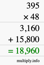 How to calculate 395 times 48 using long multiplication