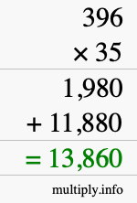 How to calculate 396 times 35 using long multiplication How to calculate 396 times 35 using long multiplication
