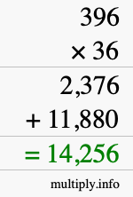 How to calculate 396 times 36 using long multiplication