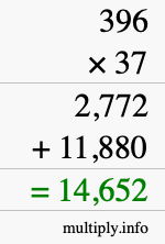 How to calculate 396 times 37 using long multiplication