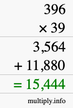 How to calculate 396 times 39 using long multiplication