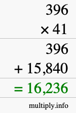 How to calculate 396 times 41 using long multiplication
