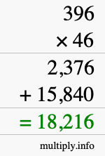How to calculate 396 times 46 using long multiplication