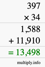How to calculate 397 times 34 using long multiplication