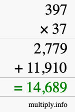 How to calculate 397 times 37 using long multiplication