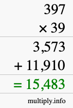 How to calculate 397 times 39 using long multiplication