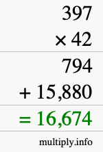 How to calculate 397 times 42 using long multiplication How to calculate 397 times 42 using long multiplication