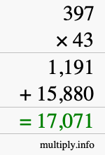 How to calculate 397 times 43 using long multiplication How to calculate 397 times 43 using long multiplication