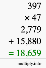 How to calculate 397 times 47 using long multiplication