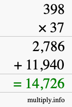 How to calculate 398 times 37 using long multiplication