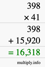 How to calculate 398 times 41 using long multiplication