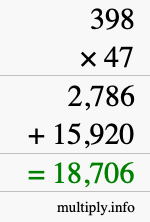 How to calculate 398 times 47 using long multiplication