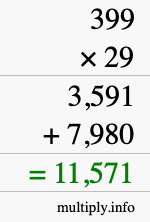 How to calculate 399 times 29 using long multiplication