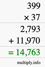 How to calculate 399 times 37 using long multiplication