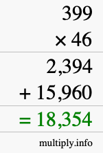 How to calculate 399 times 46 using long multiplication