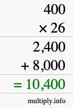 How to calculate 400 times 26 using long multiplication How to calculate 400 times 26 using long multiplication