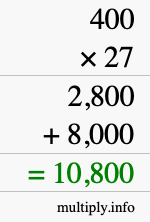 How to calculate 400 times 27 using long multiplication How to calculate 400 times 27 using long multiplication