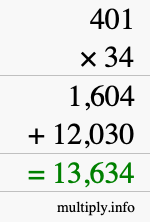 How to calculate 401 times 34 using long multiplication