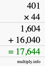 How to calculate 401 times 44 using long multiplication