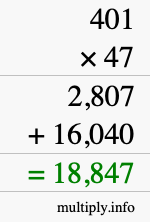 How to calculate 401 times 47 using long multiplication