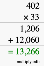 How to calculate 402 times 33 using long multiplication