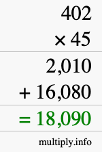 How to calculate 402 times 45 using long multiplication