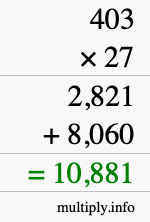 How to calculate 403 times 27 using long multiplication