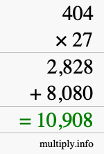How to calculate 404 times 27 using long multiplication