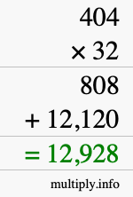 How to calculate 404 times 32 using long multiplication How to calculate 404 times 32 using long multiplication