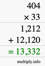 How to calculate 404 times 33 using long multiplication