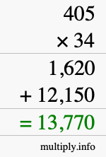 How to calculate 405 times 34 using long multiplication