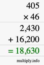 How to calculate 405 times 46 using long multiplication