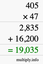 How to calculate 405 times 47 using long multiplication