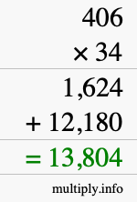 How to calculate 406 times 34 using long multiplication