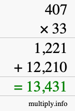How to calculate 407 times 33 using long multiplication