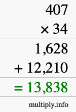 How to calculate 407 times 34 using long multiplication
